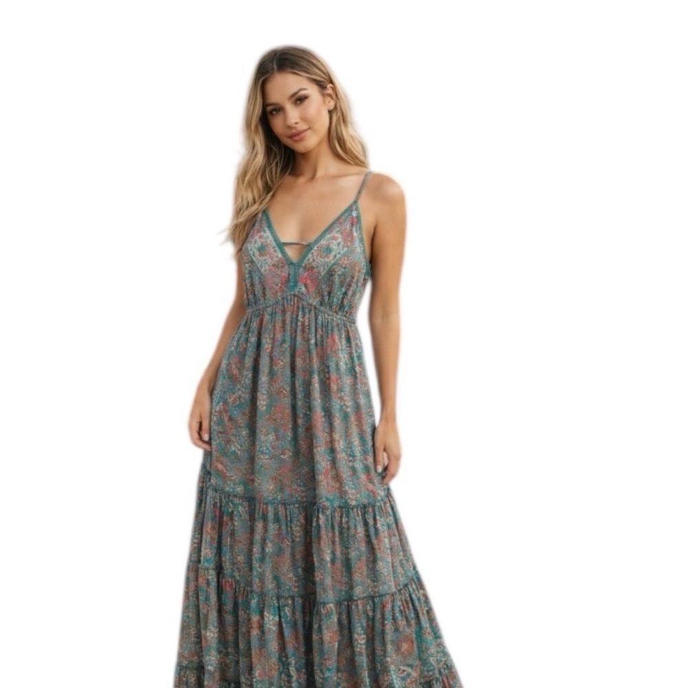 RAGA Bohemian Teal Floral Maxi Dress - Women's Sundress